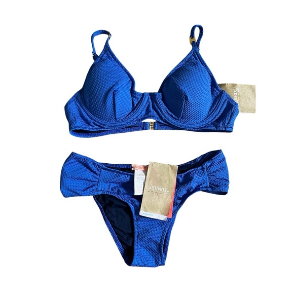 Salinas NWT Textured Blue Cheeky Bikini Swim Suit Set Size Small - Picture 1 of 7